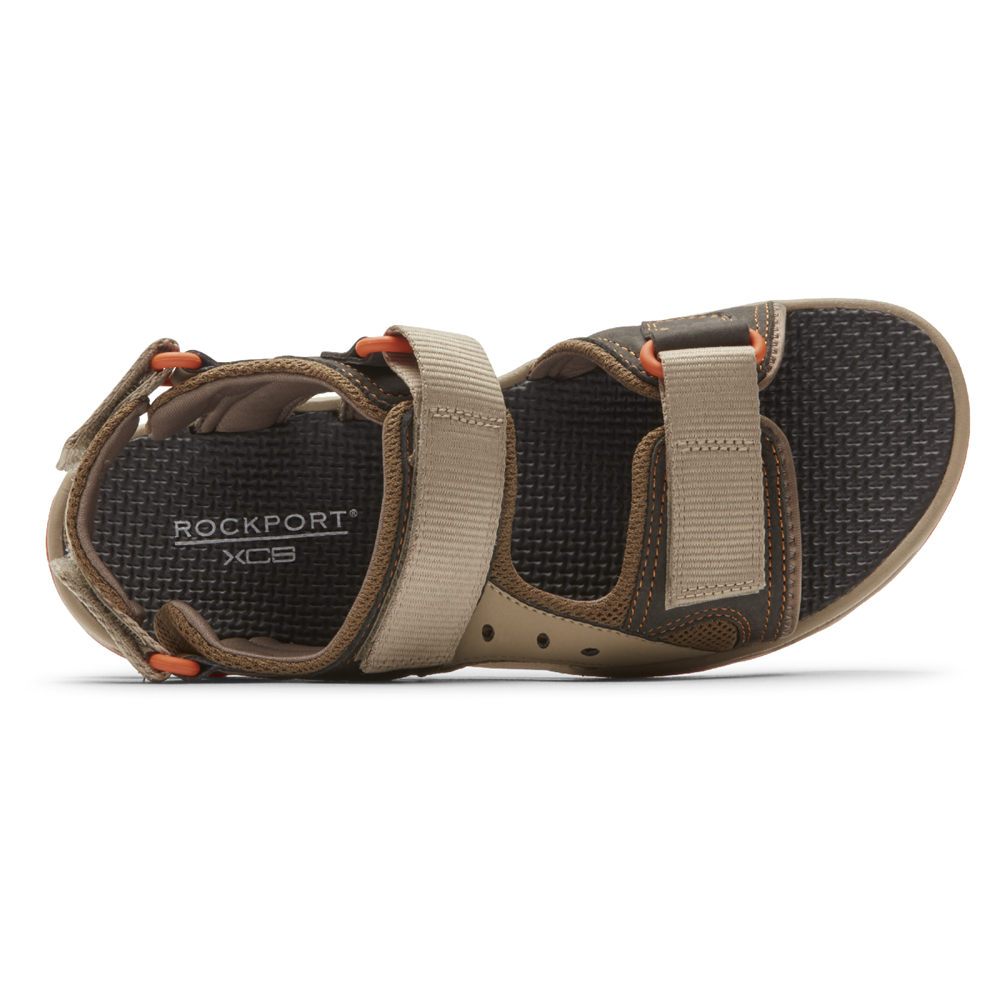 Sandalias Rockport Hombre Mexico - Trail Technique Adjustable Velcro Beige - XFTYI9724